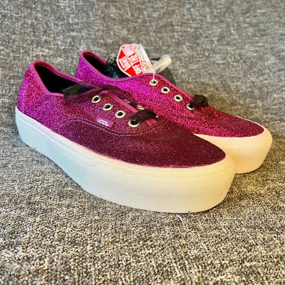 Vans Authentic Platform Glitter Wild Aster True White Pink Womens 8.5 Sneakers
